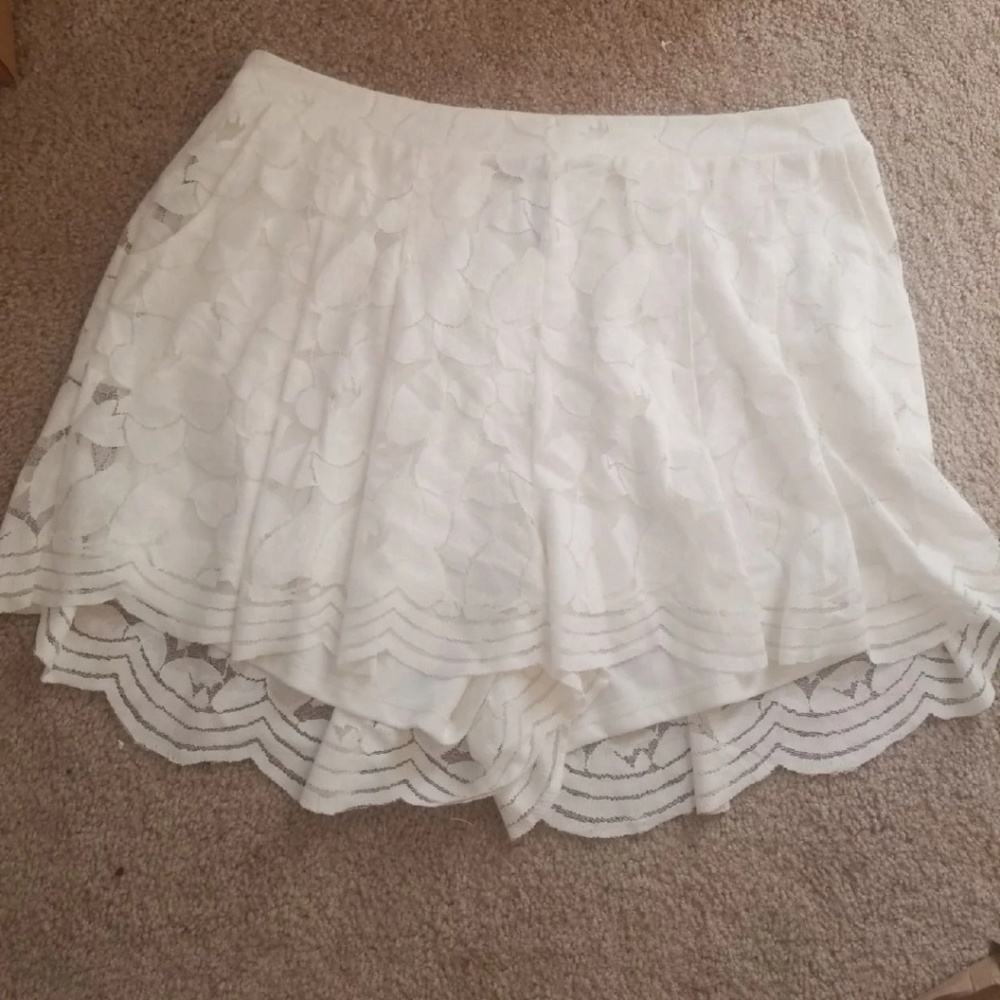 Torrid white lace shorts.